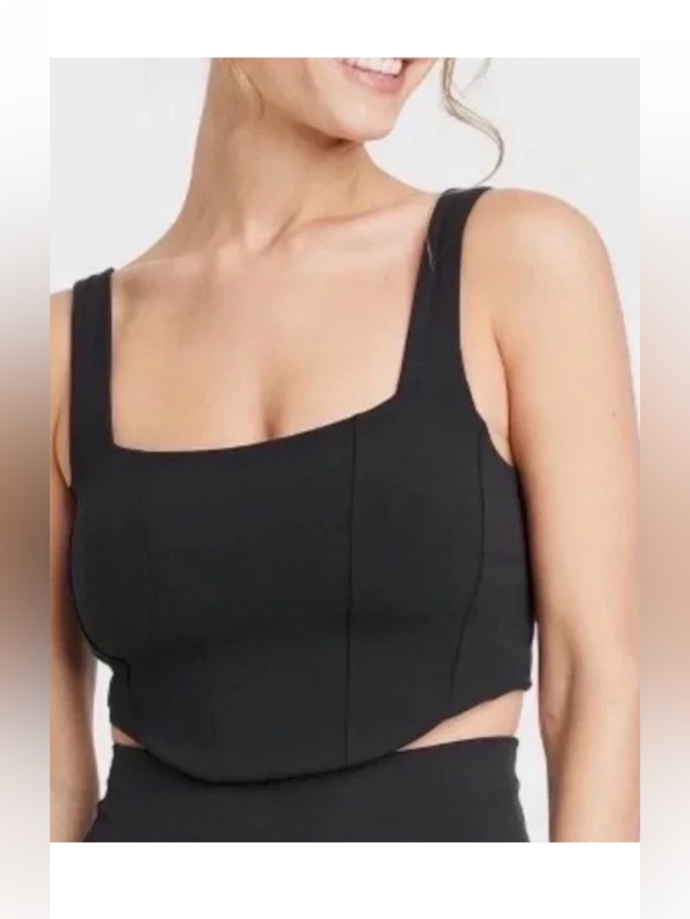 🔸NEW All in Motion Women’s Black Square-Neck Athletic Crop Top